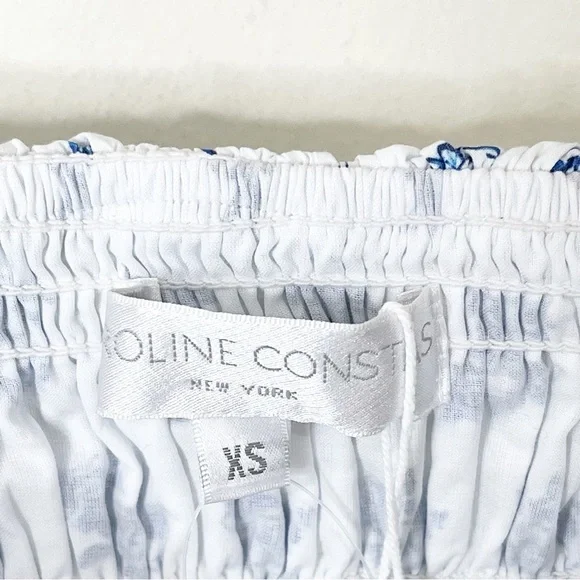Caroline Constas Floral Off Shoulder Long Sleeves Lydia Top in Blue Toile Spot